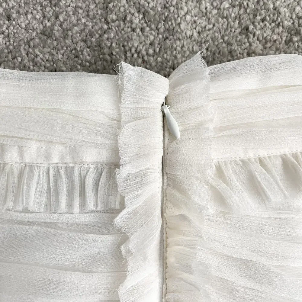 NWT!! ASOS White Ruffle Ruched Mini Skirt-Semi Sheer - Picture 4 of 9